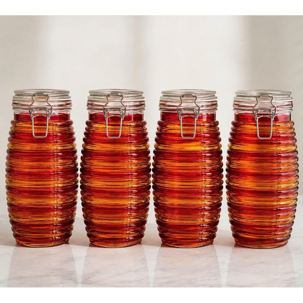 Vintage Y2K Pier‎ 1 Imports Amber Glass Canister Set Ribbed Apothecary  Jars